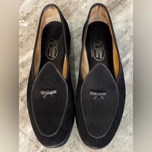 BELGIAN SHOES MR CASUAL LOAFER BLACK SUEDE SLIPPERS 9.5 $850 BOW TIE